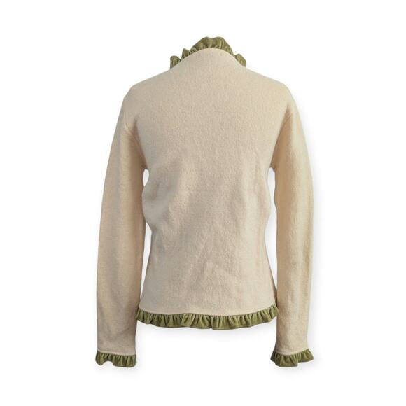 Tally-Ho Cream Wool Ruffle Cardigan with floral embroidery - Picture 3 of 11